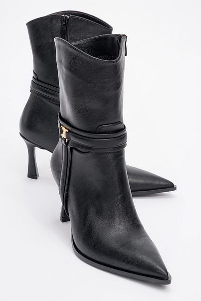 LuviShoes Γυναικείες μπότες με τακούνι BERTON Μαύρες δερμάτινες μύτες με φερμουάρ