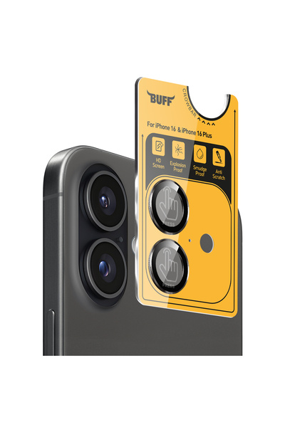 Buff iPhone 16 / iPhone 16 Plus Compatible Metal Camera Lens Protector - Black