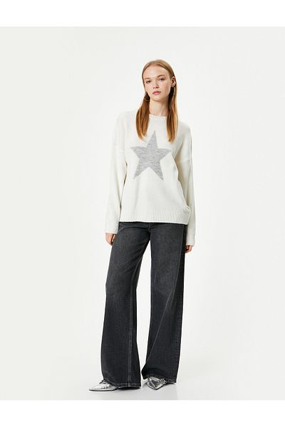 Koton Soft Textured Long Sleeve Star Patterned Sweater - Crew Neck