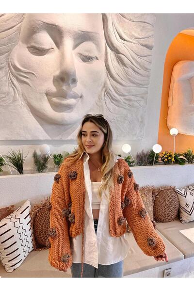 mihal boutique Women's Rose Motif Hand Knitted Cardigan