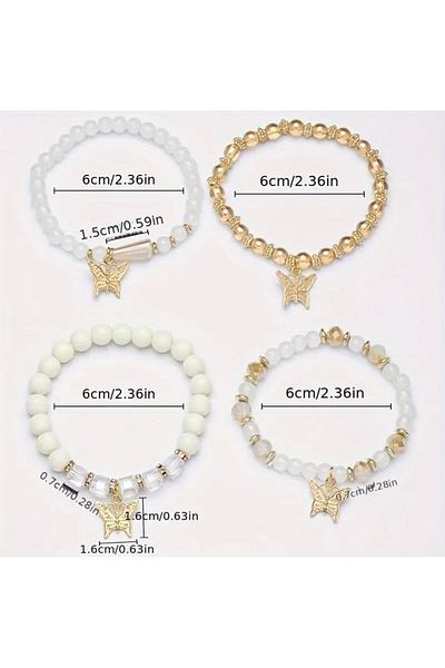 Store Acrylic 4 Pieces Artificial Crystal Beads Retro Style Bracelet