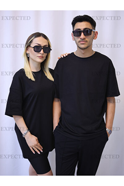 EXPECTED Lover Couple Combination Oversize Basic Bumbac Simplu Tricou - 2 Piese