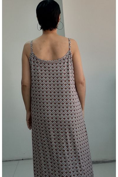 Mertcan Butik Φόρεμα από χτενισμένο βισκόζη με σχέδιο βιζόν σε καφέ κορδόνι
