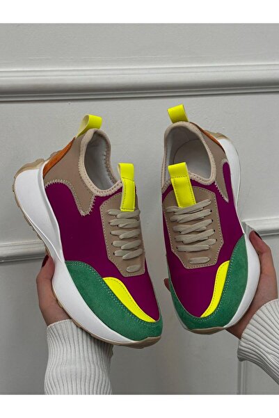 ERVANIN BUTİĞİ Oranj Mor Triko (Mines) Kadın Bağcıklı Sneakers