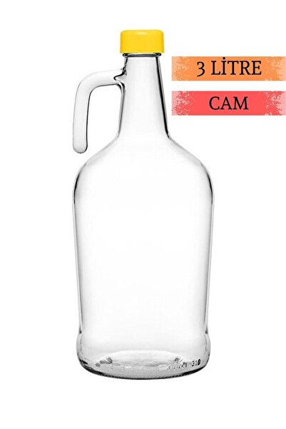 Albergio Şişe 3 Litre Saplı Zeytinyağı Şişesi Cam Şalgam Sirke Turşu Suyu Şiş...
