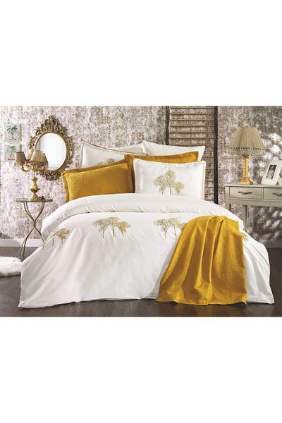 Şekerbibi Series 9 Piece Elegant Pique Duvet Cover Set - Mustard