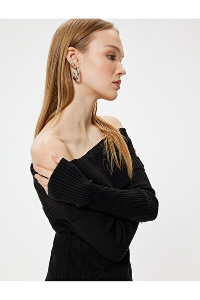 Koton Pletený svetr Madonna s límcem mimo rameno – základní texturovaný
