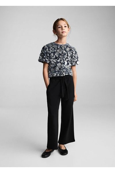 MANGO Kids Cotton Wideleg Pants