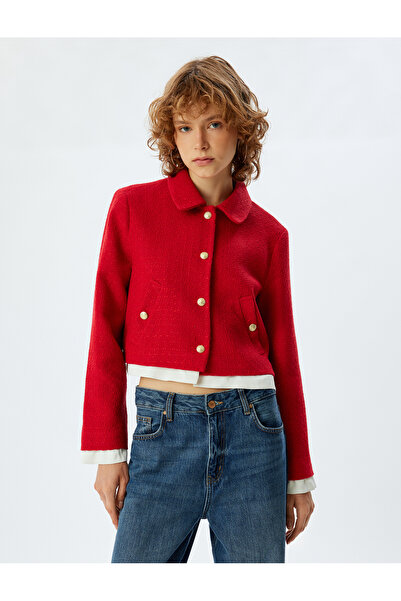 Koton Klasszikus gallér és zseb részletes Tweed dzseki