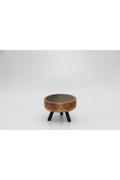 Tunç Botanik BONSAİ SAKSISI ARKAİK MOTİF AYAKLI - EL YAPIMI BAKIR BETON SAKSI