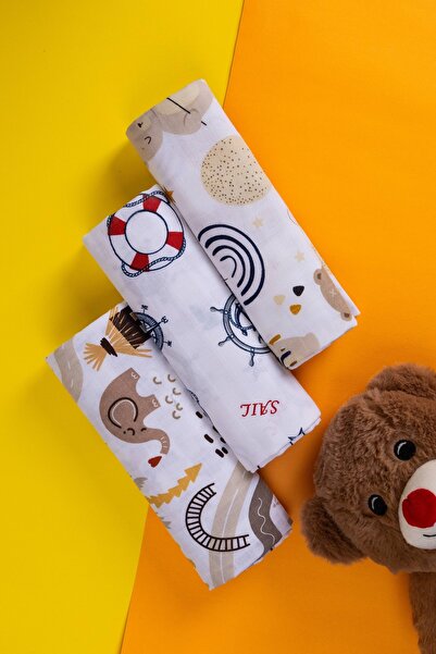 Messev Group Çok Amaçlı Müslin Örtü & Battaniye 3'lü Set %100 Pamuk 80x80 Cm