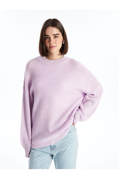 LC Waikiki Pulover de damă cu mânecă lungă solidă cu gât crew - W4ab00z8