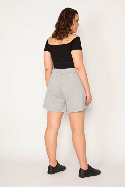 Şans Women's Large Size Gray Elastic Waist Shorts with Side Pockets 65n33176
