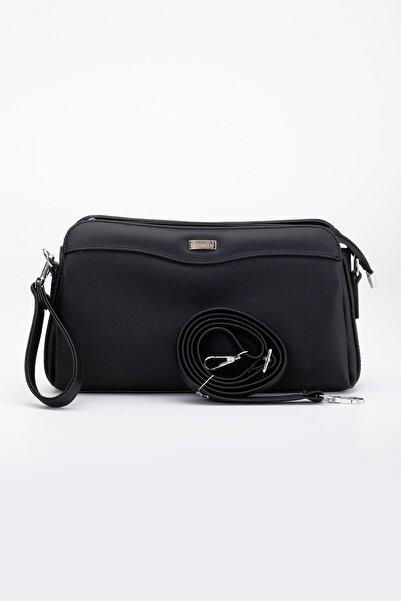 Dilimler Ayakkabı Women's Portfolio Wallet Bag Black 3 Compartments Long Short Strap