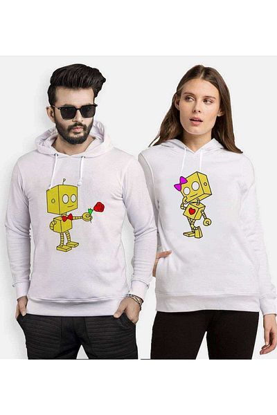 Tshirthane Romantic Robot Lover Combos Hooded Couple Combination