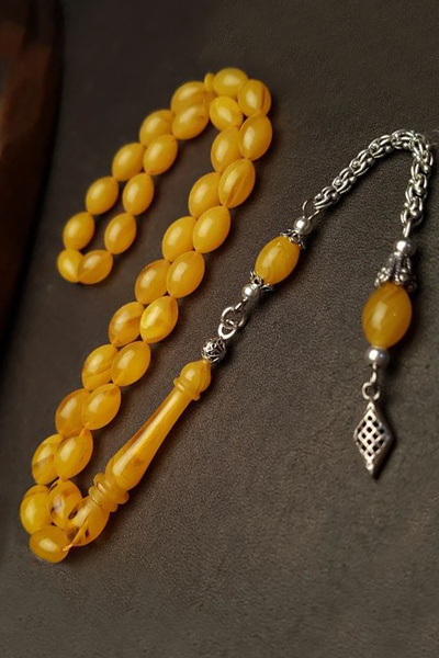 OTTOTESBİH Hediyelik, Sarı Hareli Sıkma Kehribar Tesbih, Babalar Gününe Özel Tesbih