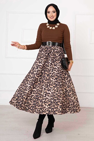 EBRUTESETTÜR Leopard Patterned Pleated Skirt