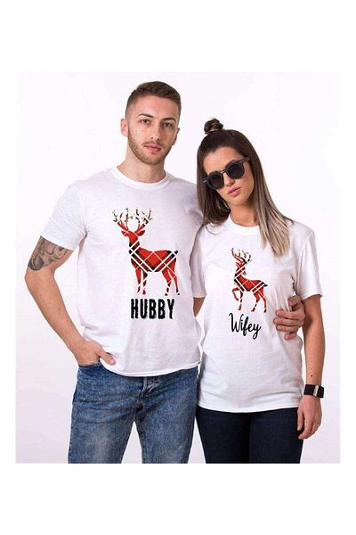 Tshirthane Hubby Wifey Deer Lover Combinations T-shirt Couple Combination