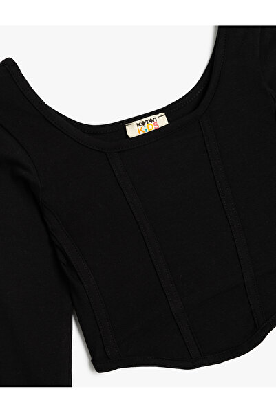 Koton Bawełniany T-shirt z długim rękawem i szczegółowymi szwami, z okrągłym dekoltem