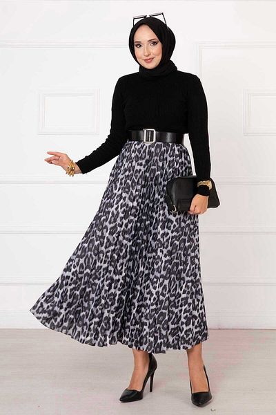 EBRUTESETTÜR Leopard Patterned Pleated Skirt