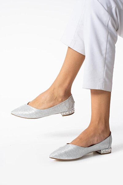 PARİS Balerini de damă cu toc argintiu cu detalii de piatră