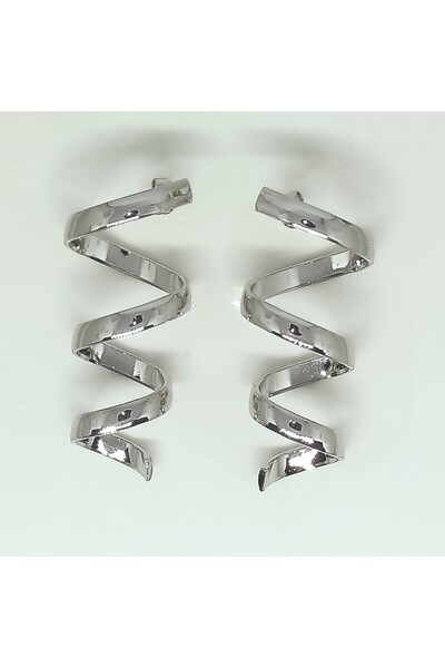 POKAK Çelik Kararmaz Silver Renk Spiral Kıvrımlı Kadın Küpe Nikelsiz