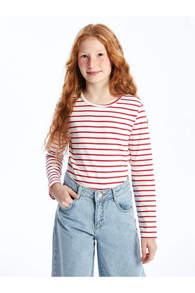 LC Waikiki Tricou cu mânecă lungă pentru fetiță, cu dungi roșii LCW Kids