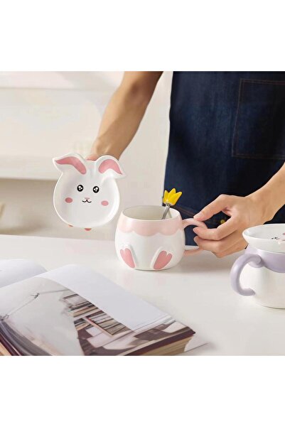Livava Rabbit Lid Porcelain Mug, Pink, 13X10