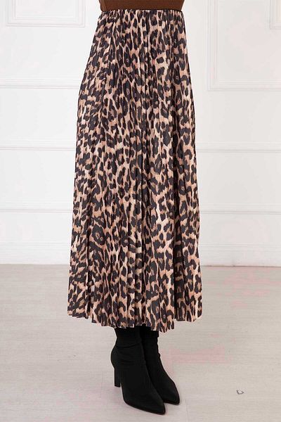 EBRUTESETTÜR Leopard Patterned Pleated Skirt