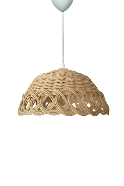 StapHome Bohem Rattan Bambu Hasır Avize Çap 30cm Açık Krem Renk