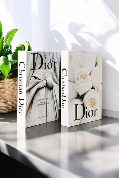 Saccura Decor Ribbon and Cream Rose Patterned 2-Piece Decorative Book Box Set