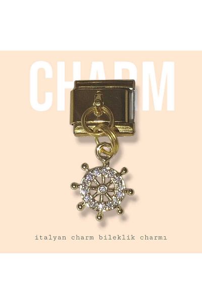 Zeysum Steel Italian Charm Bracelet with Dangle Stone and Heart Motif