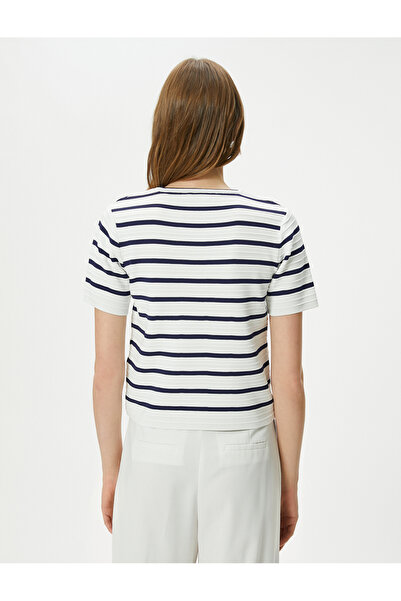 Koton Strickpullover mit kurzen Ärmeln und Rundhalsausschnitt