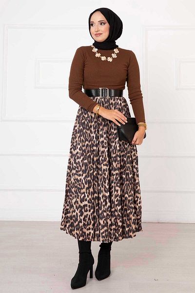 EBRUTESETTÜR Leopard Patterned Pleated Skirt