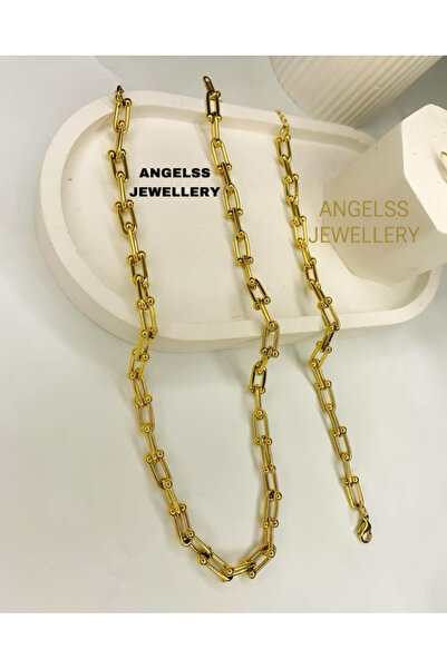 ANGELSS JEWELLERY Tiff Marka Model Gold Kolye Bileklik Seti (Ataç Marka Model...