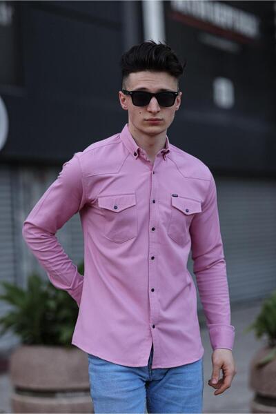WKM Çift Cepli Çıtçıtlı Gabardin Pembe Erkek Gömlek