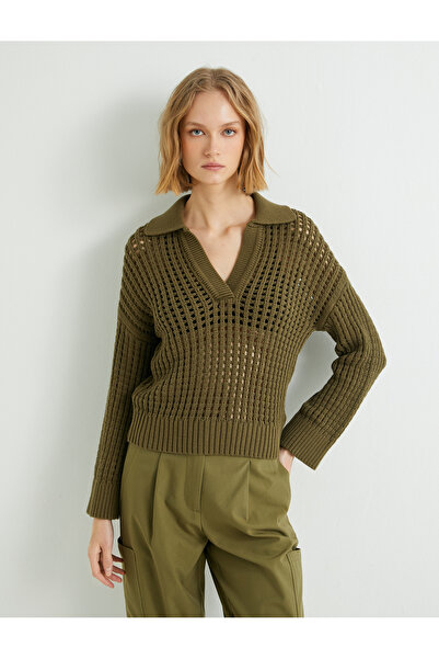 Koton Tricotaj ajurat Pulover Guler Polo mânecă lungă