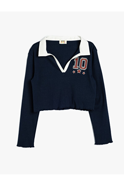 Koton Polo Yaka Tişört Uzun Kollu Baskı Detaylı Pamuklu