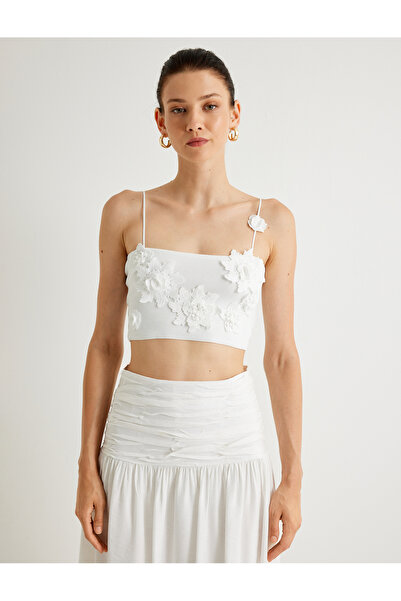 Koton X Melis Ağazat - Триизмерно трикотажно бюстие с шарки на цветя, тънки презрамки
