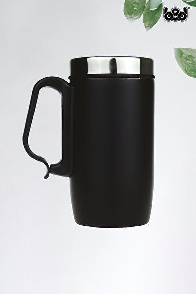b8d Çift Katlı Kauçuk Taban 240 ml Kulplu Paslanmaz Çelik Küçük Termos Bardak Kupa Çay Kahve