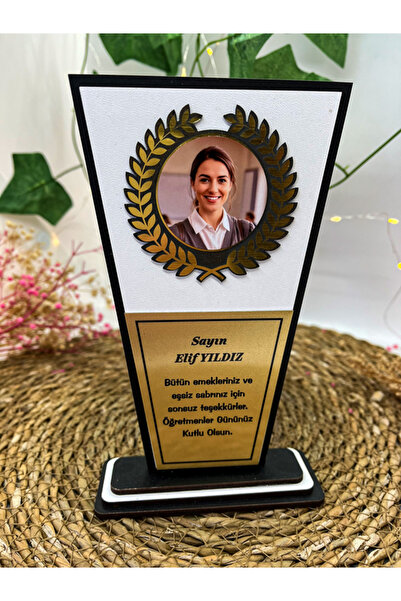 imzatasarım Kişiye Özel Fasetli Ahşap Plaket Fotoğraflı Öğretmenler Günü Plaketi (17cm)