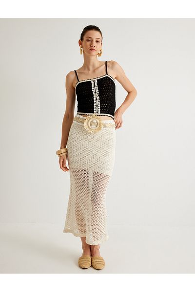 Koton Melis Ağazat - Color Contrasted Strap Crochet Top Button Detailed