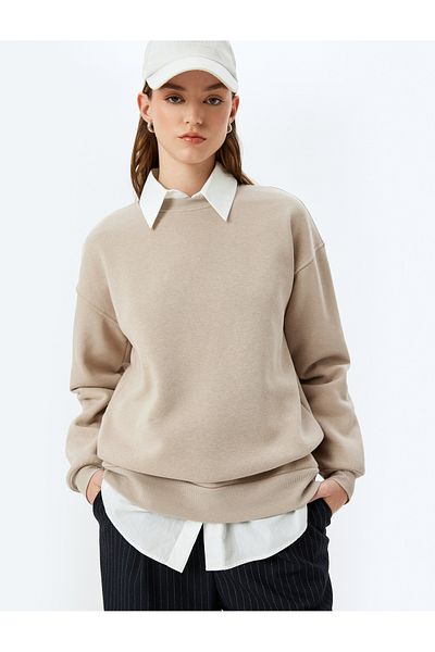 Koton Three Thread Raised Long Sleeve Crew Neck Basic Sweatshirt