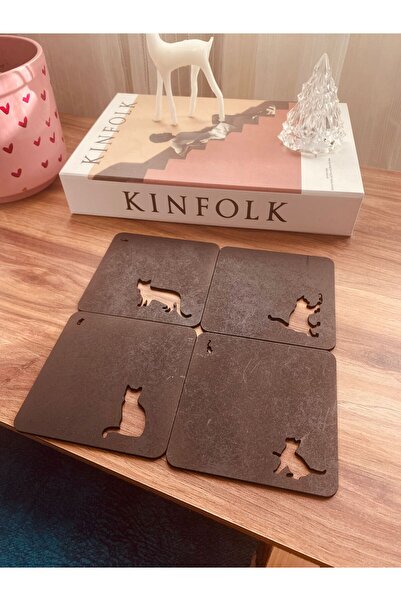 Rapithwin قاعدة زجاجية سوداء بتصميم قطة مقاس 10 سم - مجموعة مربعة مكونة من 4 قطع