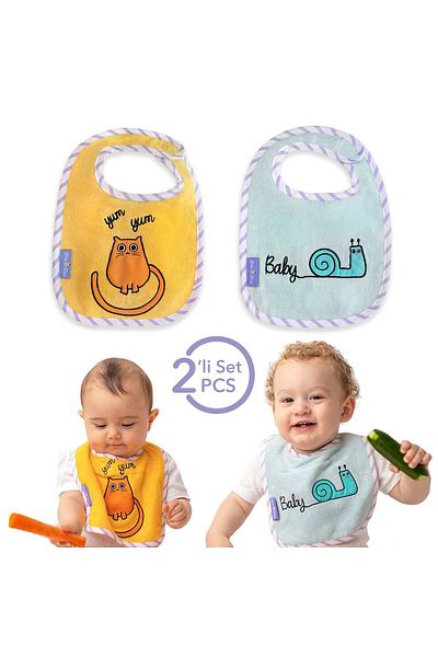 Milk & Moo Milk&moo Towel Bib Set Of 2 Chubby Cat And Sangaloz