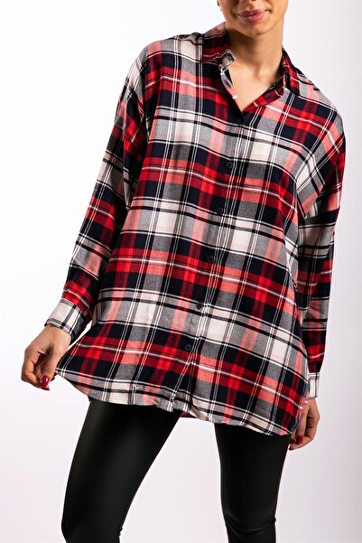 Gils Butik Red and White Oversize Plaid Shirt