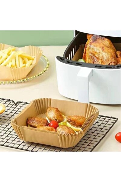 Roichil 50 Adet Air Fryer Pişirme Kağıdı Tek Kullanımlık Hava Fritöz Yağ Geçirmez Yapışmaz Kare Tabak Model