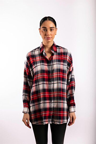 Gils Butik Red and White Oversize Plaid Shirt