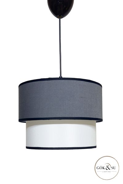Göksu Lighting Double Deck Double Color Fabric Pvc Pendant Lamp Chandelier Living Room Entrance Hall Kitchen Bathroom