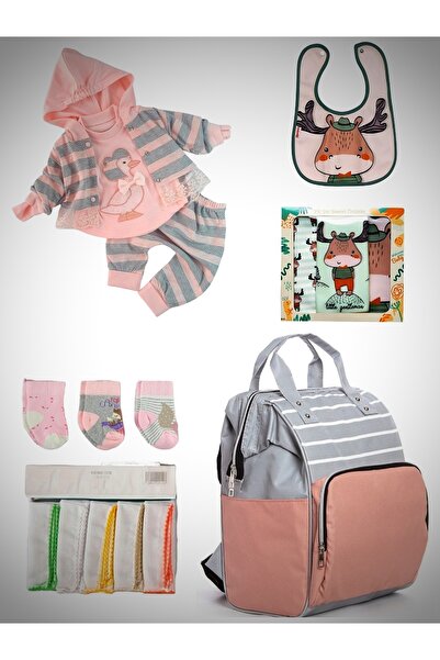 tıfıl 6 Lı Doğum Seti (Hastane Çıkışlı, 10'lu Mendil, 3'lü Çorap, 2'li Mama Önlüğü ve Bebek Bakım Çantası)
